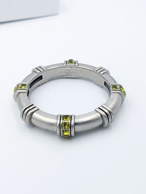 Lia Sophia chunky green rhinestone crystal and silver tone stretch bracelet